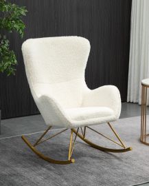 Beige Lambskin Upholstered Rocking Chair Accent Highback Armchair Metal Legs