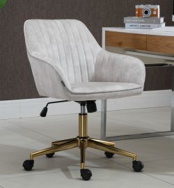 Beige Barred Velvet Fabric Upholstered Office Chair Home Office Chair