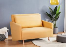 Yellow Wooden Frame Adjustable Sofa Bed Comfortable Chair Single Seater
