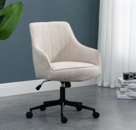 Beige Lined Linen Fabric Upholstered Office Chair Home Office Chair