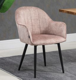2 X Pale Pink Fabric Linen Upholstered Dining Chairs Black Metal Legs