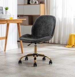Dark Grey Linen Fabric Upholstered Office Chair Home Office Chair Gold Base