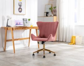 Pink Velvet Fabric Upholstered Office Chair Home Office Chair Gold Base