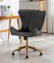 Dark Grey PU Leather Fabric Upholstered Office Chair Home Office Chair Gold Base