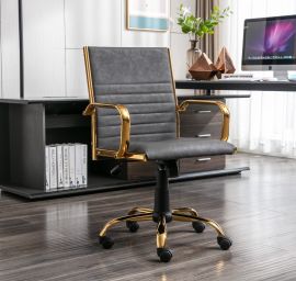 Dark Grey PU Leather Upholstered Office Chair Home Office Chair Gold Base