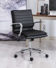 Black PU Leather Upholstered Office Chair Home Office Chair Chrome Base