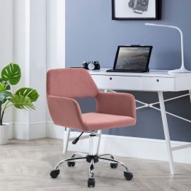 Pink Velvet Fabric Upholstered Office Chair Home Office Chair Chrome Base