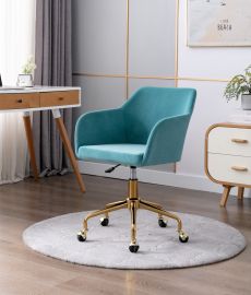 Aqua Blue Velvet Fabric Upholstered Office Chair Home Office Chair Gold Base
