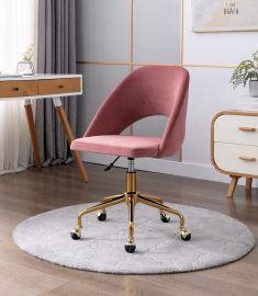 Pink Velvet Fabric Upholstered Office Chair Home Office Chair Gold Base