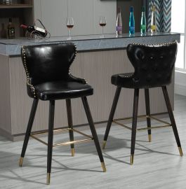 2 X Black PU Upholstered Bar Stools Tufted Back Studs