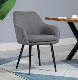 2 X Dark Grey Fabric Linen Upholstered Dining Chairs Metal Legs