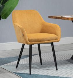 2 X Mustard Yellow Fabric Linen Upholstered Dining Chairs Metal Legs