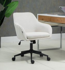 Beige Linen Fabric Upholstered Office Chair Home Office Chair Black Base