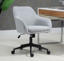 Light Grey Linen Fabric Upholstered Office Chair Home Office Chair Black Base