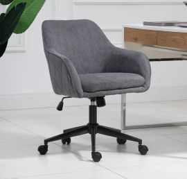 Dark Grey Linen Fabric Upholstered Office Chair Home Office Chair Black Base