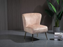 Champagne Polyester Slipper Accent Chair Lounge Chair Polyester Fabric Metal Leg