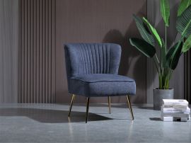 Deep Blue Linen Slipper Accent Chair Lounge Chair Linen Fabric Metal Frame