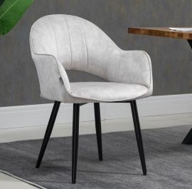 2 X Beige Fabric Linen Upholstered Dining Chairs Metal Legs