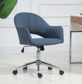 Aegean Blue Linen Fabric Upholstered Office Chair Home Office Chair Chrome Base