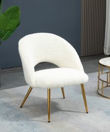 Beige Lambskin Upholstered Lounge Chair Accent Retro Armchair Metal Legs