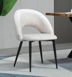 2 X Beige Fabric Linen Upholstered Dining Chairs Metal Legs