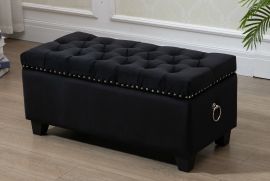 Black Fabric Storage Ottoman Tufted Blanket Box Chest Foot Stool Studs and Rings