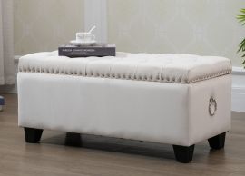 Beige Fabric Storage Ottoman Tufted Blanket Box Chest Foot Stool Studs and Rings
