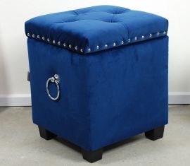 Small Cubix Blue Fabric Storage Ottoman Tufted Foot Stool Studs and Rings