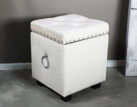 Small Cubix Beige Fabric Storage Ottoman Tufted Foot Stool Studs and Rings