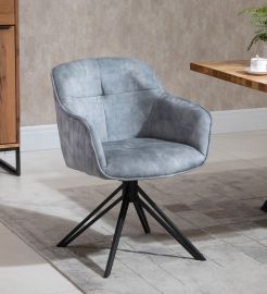 2 X Silver Fabric Velvet Upholstered Swivel Dining Arm Chairs Metal Legs
