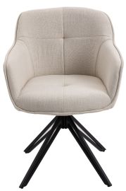 2 X Beige Fabric Upholstered Swivel Dining Arm Chairs Metal Legs