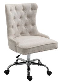 Linen Fabric Upholstered Tufted Home Office Chair with Studs-Beige